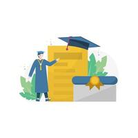 celebration of university graduation speeches and the distribution of diplomas vector illustration, suitable for landing page, ui, website, mobile app, editorial, poster, flyer, article, and banner