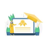 celebration of university graduation speeches and the distribution of diplomas vector illustration, suitable for landing page, ui, website, mobile app, editorial, poster, flyer, article, and banner