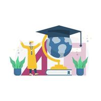 ilustración vectorial de celebración de graduación, adecuada para páginas de destino, interfaz de usuario, sitio web, aplicaciones móviles, editoriales, carteles, folletos, artículos y pancartas vector