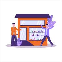 Flat vector illustration of shoe stores have a large sneaker collection and serve shoppers well