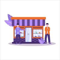 Flat vector illustration of shoe stores have a large sneaker collection and serve shoppers well