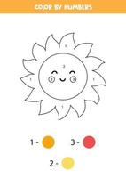 Color cute cartoon Sun by numbers. Worksheet for kids. vector