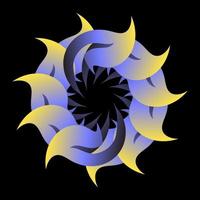 símbolo de círculo fractal simétrico envuelto en amarillo púrpura vector