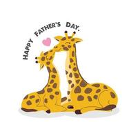 Father's day card with Giraffes.Giraffe father kissing baby giraffe. vector