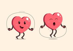 Cartoon heart character jumping rope vector