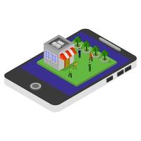 Online Shop On Isometric Smartphone vector