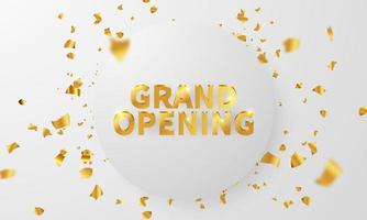 Grand opening event design. confetti gold ribbons. luxury greeting rich card. vector