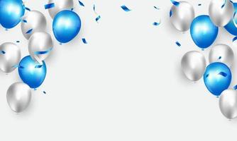 Banner de fiesta de celebración con fondo de globos de color azul. ilustración vectorial de venta. tarjeta de gran inauguración saludo de lujo rico. vector