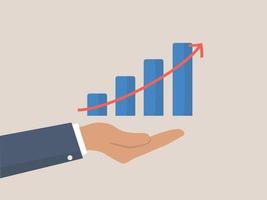 Business increasing bar graph with businessman hand vector