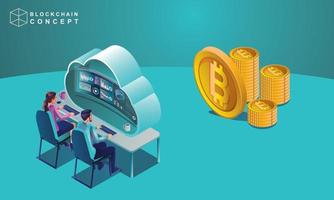 Concept of Block chain technology, data analysis for investors , marketing solutions or financial performance. crypto currency statistics concept, illustration modern flat design isometric vector