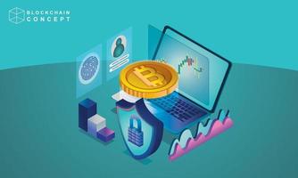 Concept of Block chain technology, data analysis for investors , marketing solutions or financial performance. crypto currency statistics concept, illustration modern flat design isometric vector