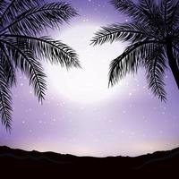 Night panorama on the background of the beach with palm trees vector