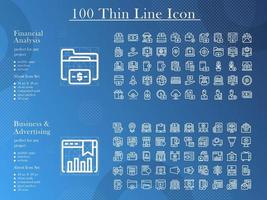 100 Icon thin line financial and business marketing vector