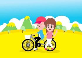 niño y niña con bicicleta vector