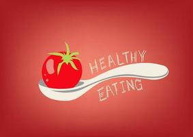 alimentación saludable, cuchara y tomate. vector