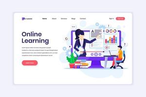 Landing page design concept of Online Learning, Webinar and online education. Student learning online at home. Online video courses. vector illustration