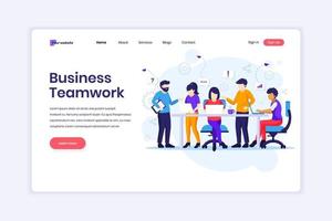 Landing page design concept of Business teamwork, people working in table meeting and the co-working office. vector illustration