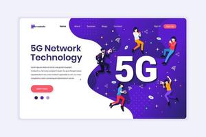 concepto de diseño de página de destino de la tecnología de red 5g. personas que utilizan una conexión inalámbrica de alta velocidad 5g. ilustración vectorial vector