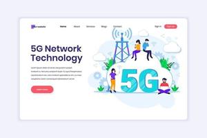 concepto de diseño de página de destino de la quinta tecnología de red. personas que utilizan una conexión inalámbrica de alta velocidad 5g. ilustración vectorial vector