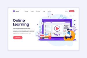 Landing page design concept of Online Learning, A man learning online at home. vector illustration