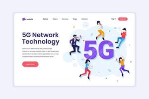 Landing page design concept of 5G Network Technology. People using High-speed wireless connection 5G. vector illustration