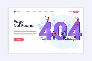 Landing page design concept of 404 error page not found with people trying to fix error on a web page near big symbol 404. vector illustration