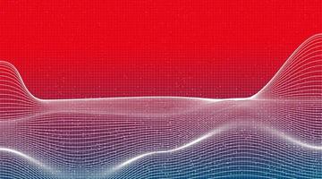 Digital Dynamic Line wave on Red Circuit Microchip Technology Background. vector