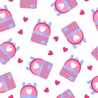 Seamless pattern of school backpack with heart for the wedding or Valentine's Day. vector