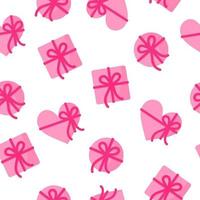 Seamless pattern of pink gifts of different shapes with a ribbon for the wedding or Valentine's Day. vector