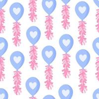 Seamless pattern of air balloon with ribbons and heart for the wedding or Valentine's Day. vector