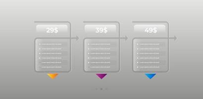 Pricing table design. Table price comparison. Vector design