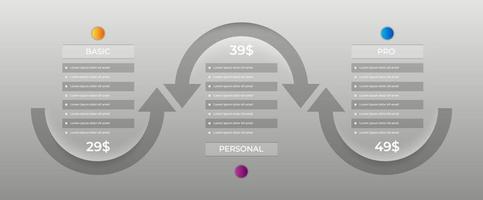 Pricing table design with arrows. Vector price plan