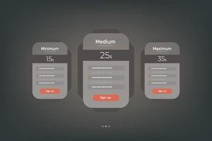 Pricing table design. Blocks purchases for comparing tariff plans. Vector