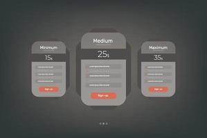 Pricing table design. Blocks purchases for comparing tariff plans. Vector