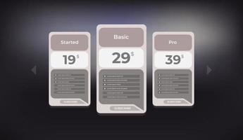 Pricing table design. Table price comparison. vector