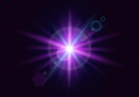 Glowing lens flares. Flash. Realistic light with rays. Vector illustration.