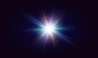 Glowing lens flares. Flash with colorful twinkle effect. Realistic light with rays. Vector illustration.