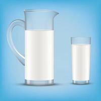 botella de leche y vaso de leche sobre fondo aislado. vector eps 10