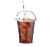 Cola with ice cubes and straw in takeaway cup realistic image on isolated background. Vector EPS 10