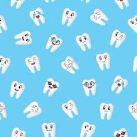 Vector cartoon seamless pattern with cute teeth characters with different emotions for web, cloth texture or wallpaper.