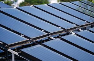 Aerial view of the solar cells on the roof photo