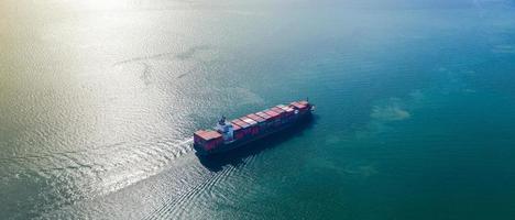 Aerial top view of Large container cargo ship photo