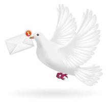 white pigeon flying with envelope mail message vector