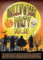 halloween party poster with kids in halloween costumes vector