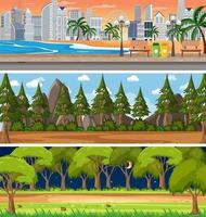 Set of three different nature horizontal scenes vector