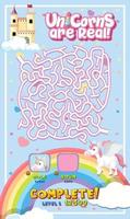 Maze puzzle game activity for children in unicorn theme vector