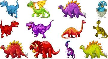 Different dinosaurs cartoon character and fantasy dragons isolated vector