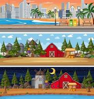 Set of different nature horizontal scenes vector