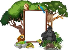 Empty banner with wild animals and rainforest trees on white background vector