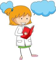 Cute girl reading book doodle cartoon character vector